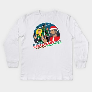 Captain Santa Claus And His Reindeer Space - with white border Kids Long Sleeve T-Shirt